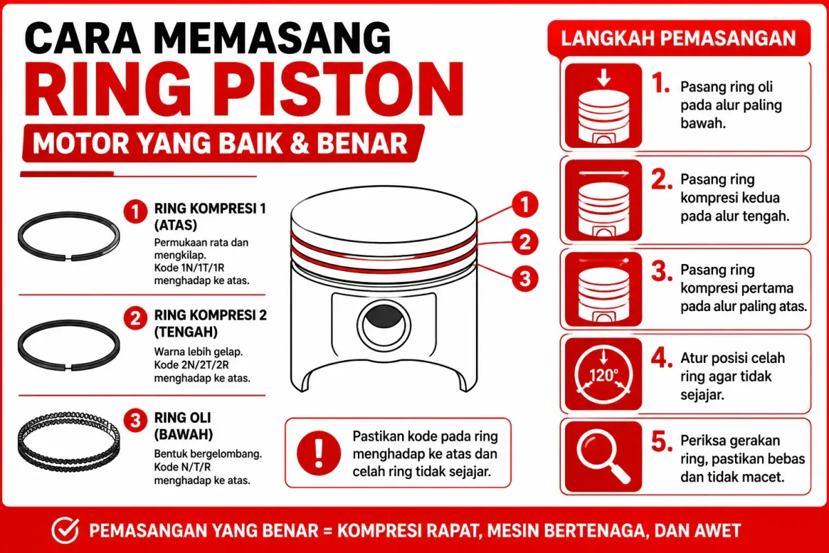 Cara Memasang Ring Piston Motor yang Baik & Benar Agar Mesin Awet dan Bertenaga