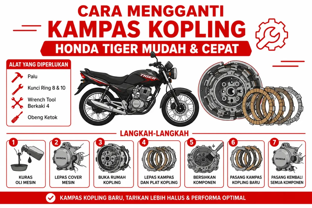 Cara Mengganti Kampas Kopling Honda Tiger Mudah & Cepat